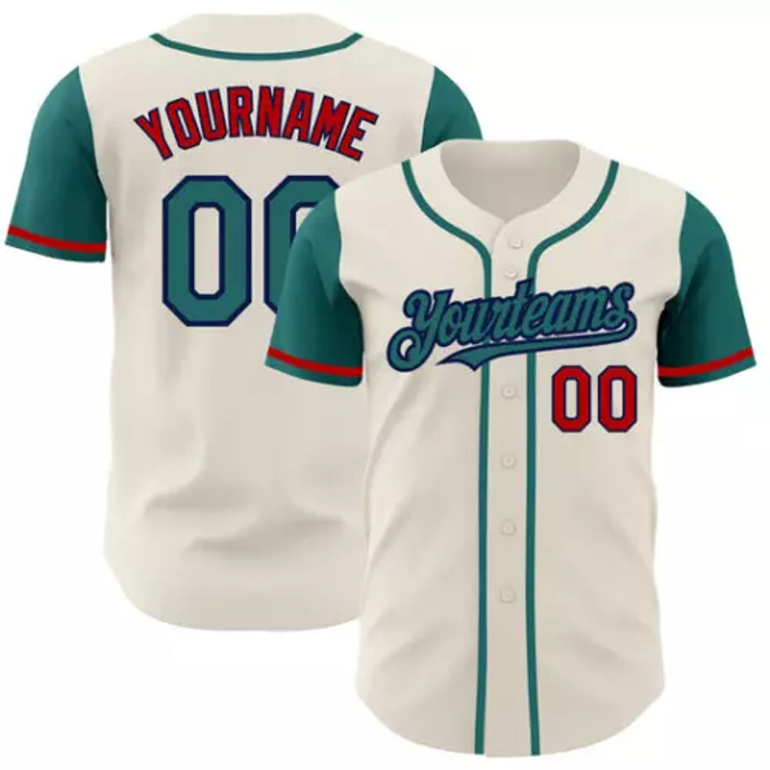Custom Cream Teal Navy Red All Over Print Baseball Jersey S-5XL