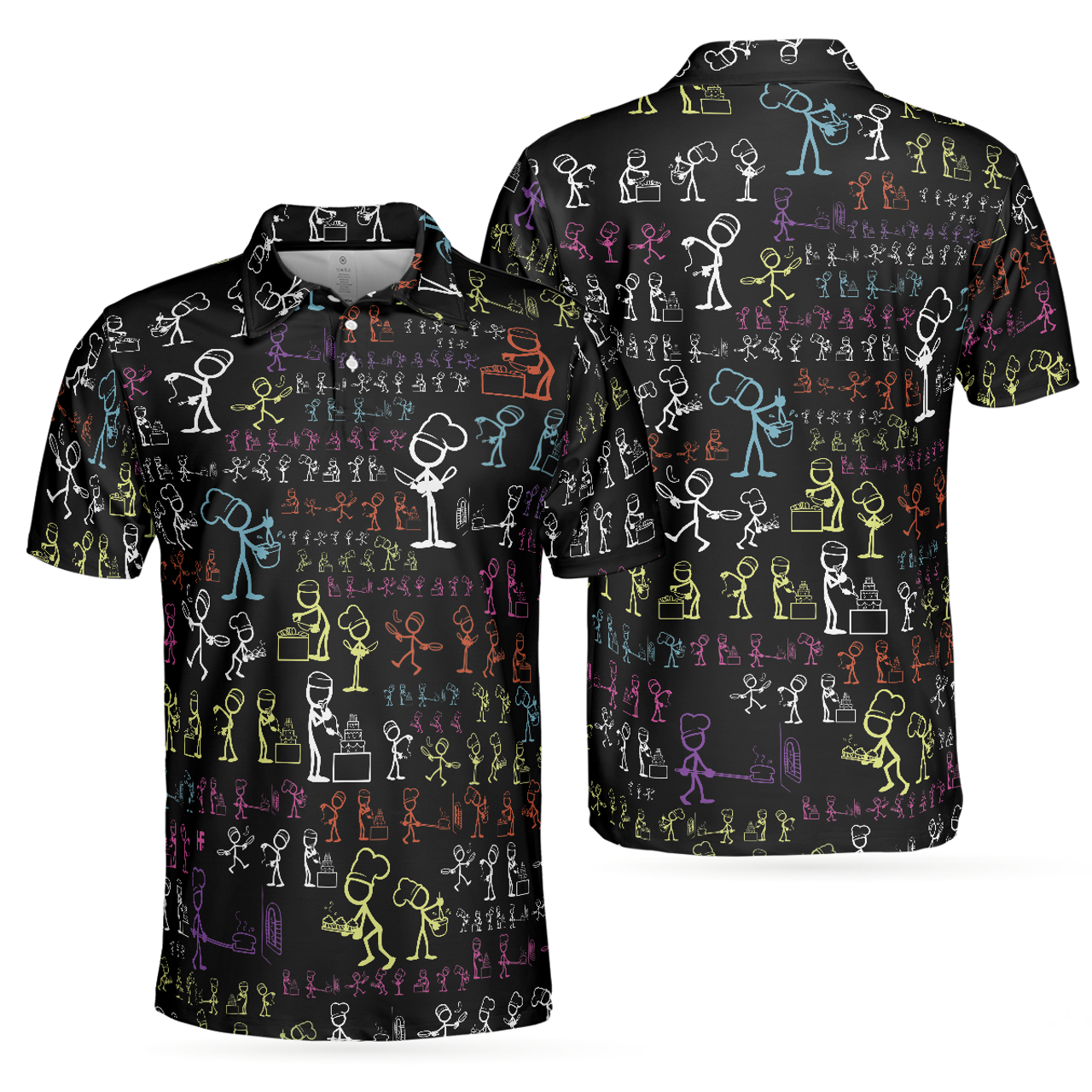 Stickfigures Chef Short Sleeve Doodling Cooking Best Chef Men's Polo Shirt S-5XL