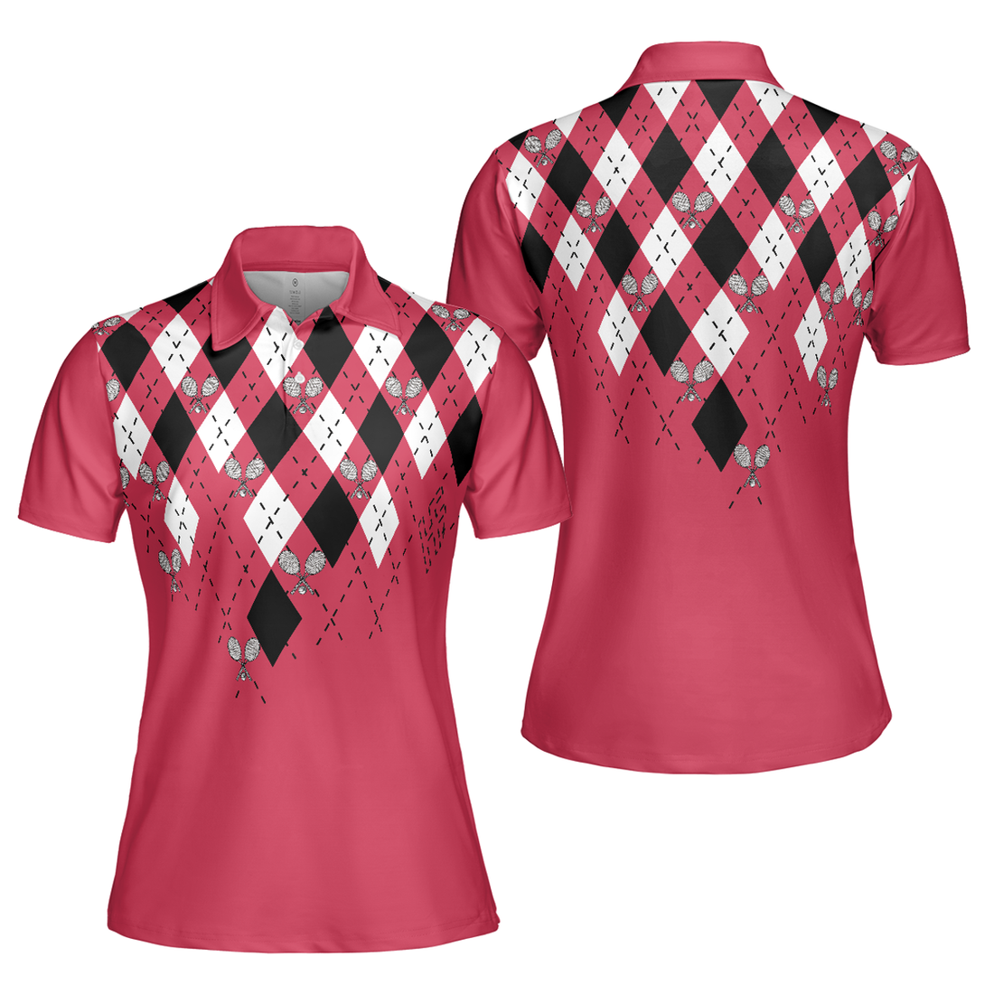 Tennis Shirt With Argyle Pattern Short Sleeve Women Polo Shirt S-5XL
