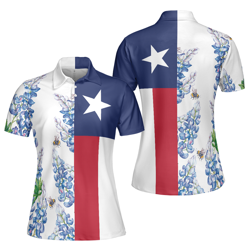 Texas Flag Bluebonnets Golf National Pride Short Sleeve Women Polo Shirt S-5XL