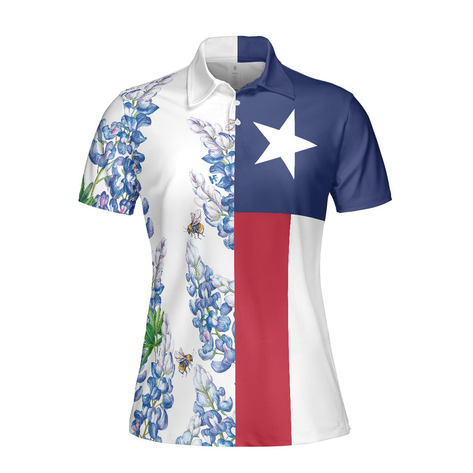 Texas Flag Bluebonnets Golf National Pride Short Sleeve Women Polo Shirt S-5XL