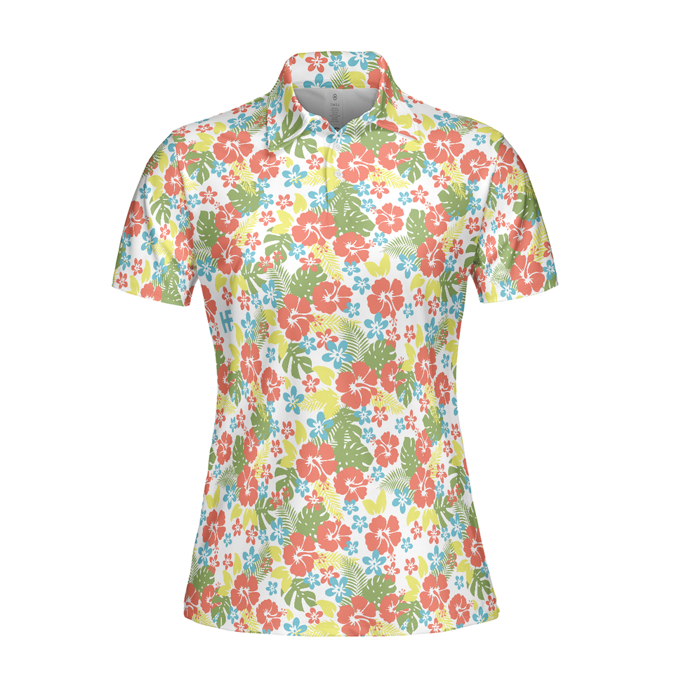 Tropical Flowers Pattern Golf Short Sleeve Women's Polo Shirts S-5XL