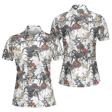 Tropical Flowers Shirt Golf Short Sleeve Women Polo Shirt S-5XL