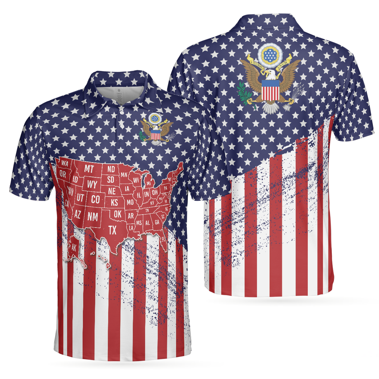 USA Map and American Flag Short Sleeve Golf Shirt Men's Polo Shirt S-5XL