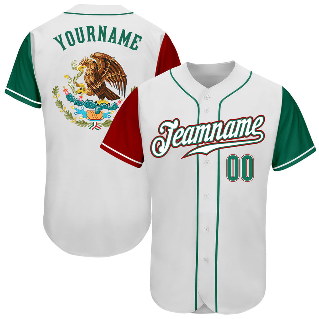 Custom White Green Red Mexico Two Tone Baseball Jersey S-5XL