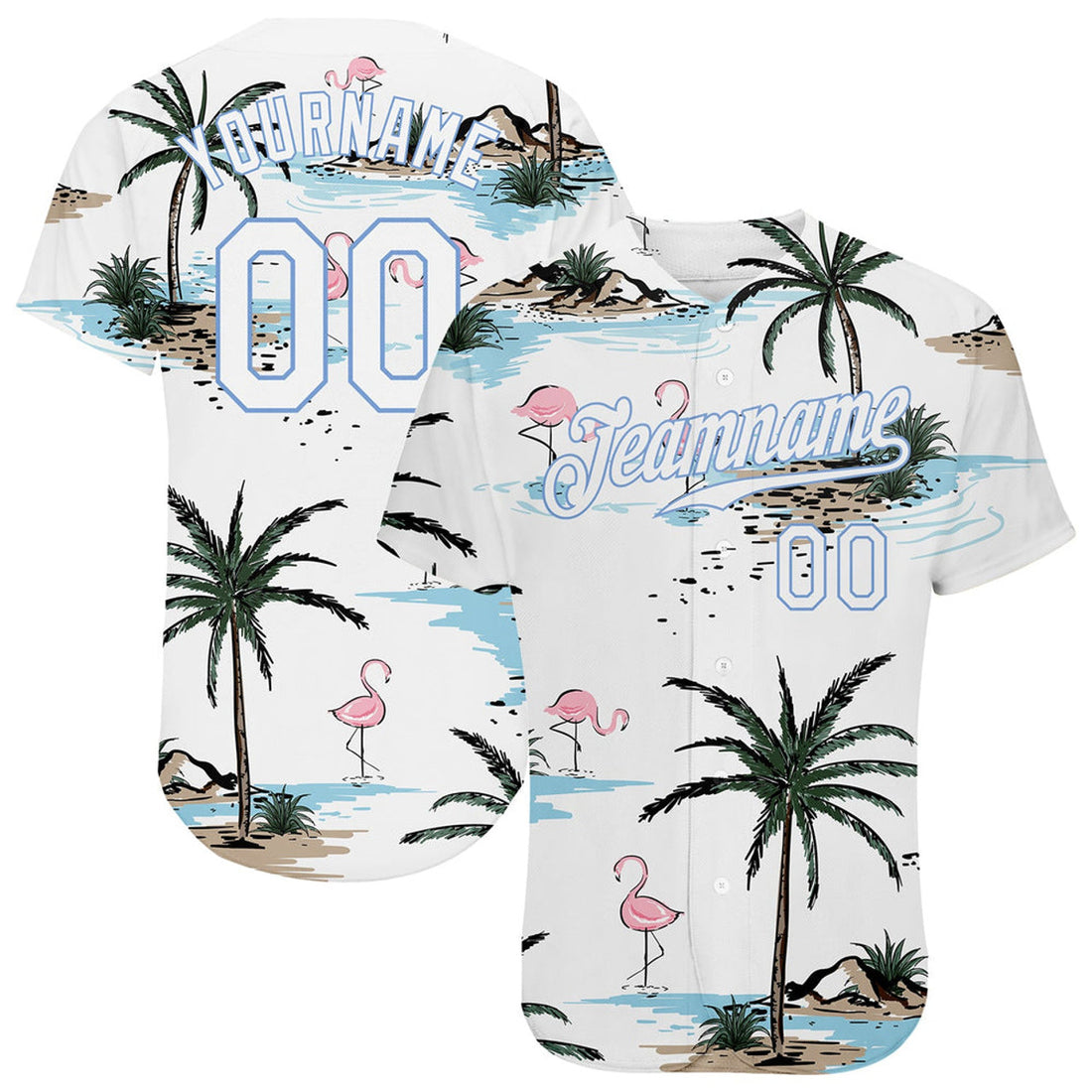 Custom White Light Blue Hawaii Palm Baseball Jersey S-5XL